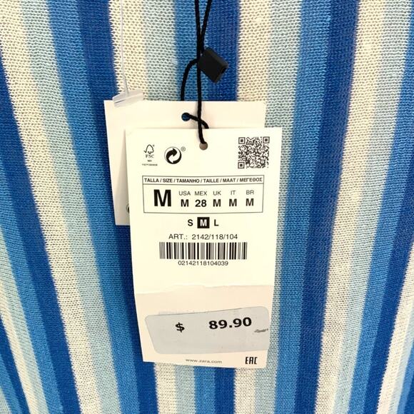 Zara Blue Striped V Neck Linen Blend Coverup Dress Size Medium NWT $90 MSRP - Picture 6 of 9